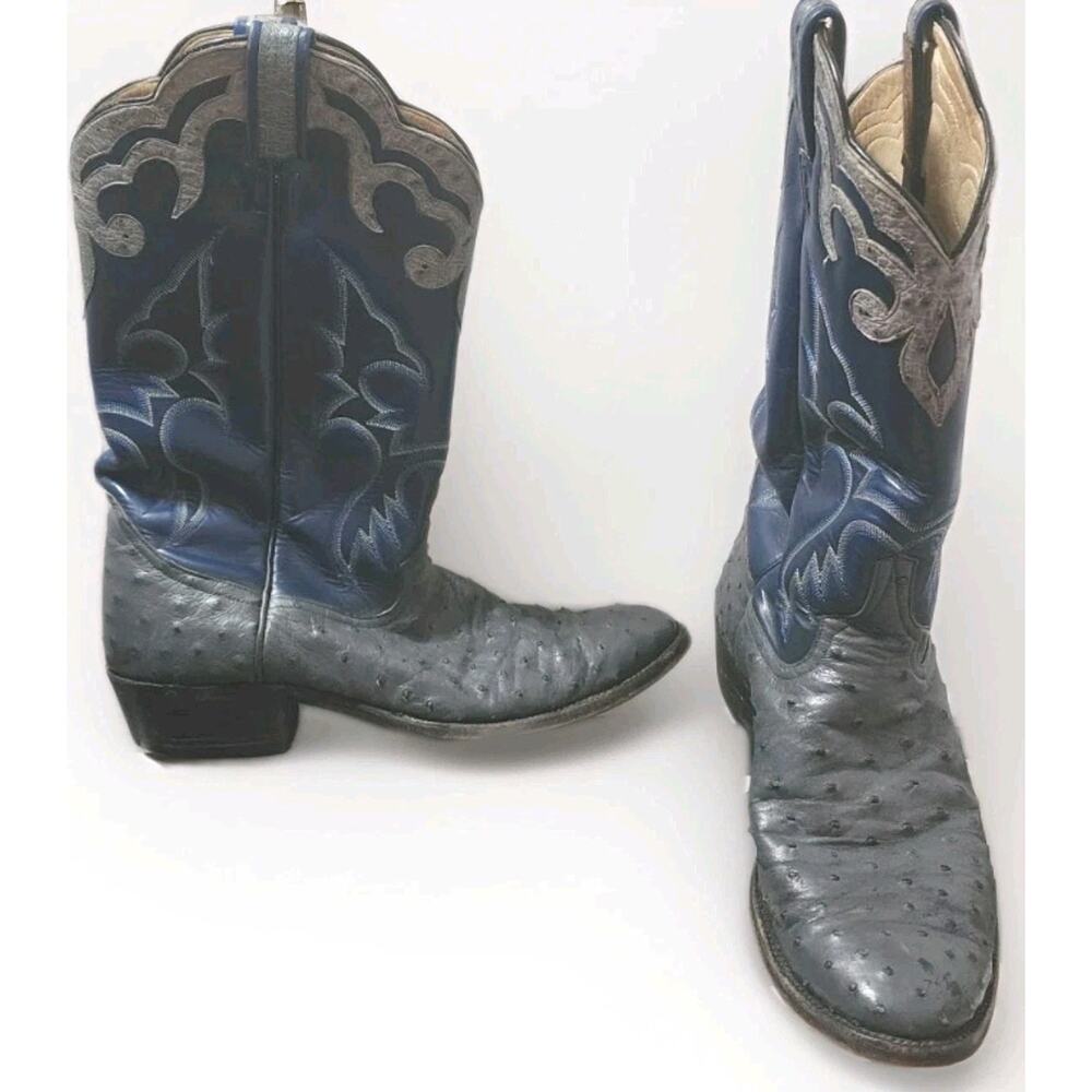 Larry Mahan Vintage Blue Gray Quill Ostrich Boots Rare Mens 10.5 Womens 12 RARE